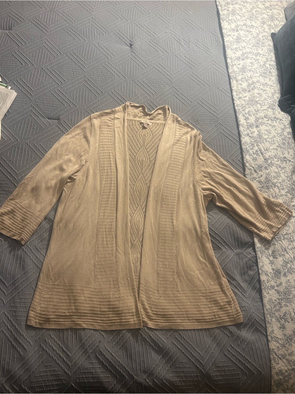 Roz & Ali Light Beige Open-Front Cardigan